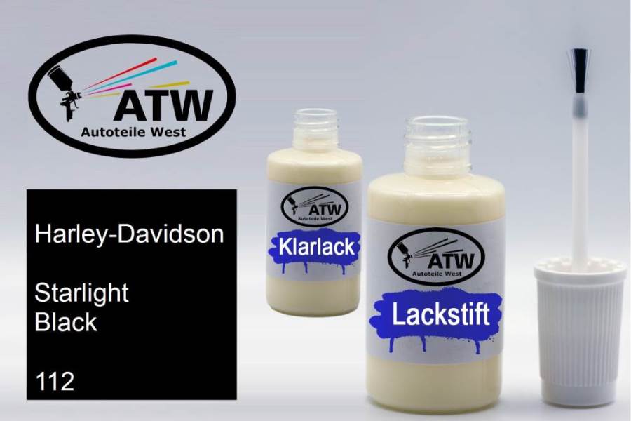 Harley-Davidson, Starlight Black, 112: 20ml Lackstift + 20ml Klarlack - Set, von ATW Autoteile West.